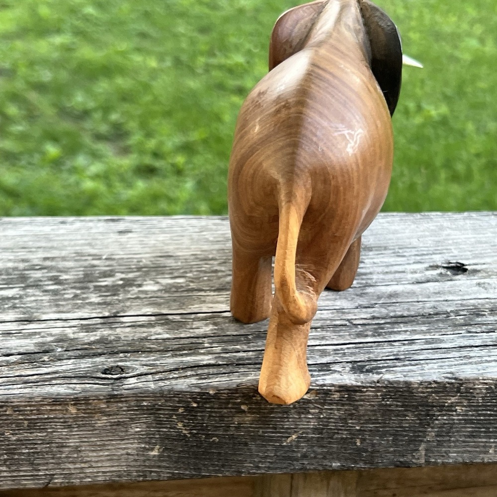 Hand Carved Kenya Wooden Elephant & Calf Connected Sculpture Safari Decor - Picture 4 of 8
